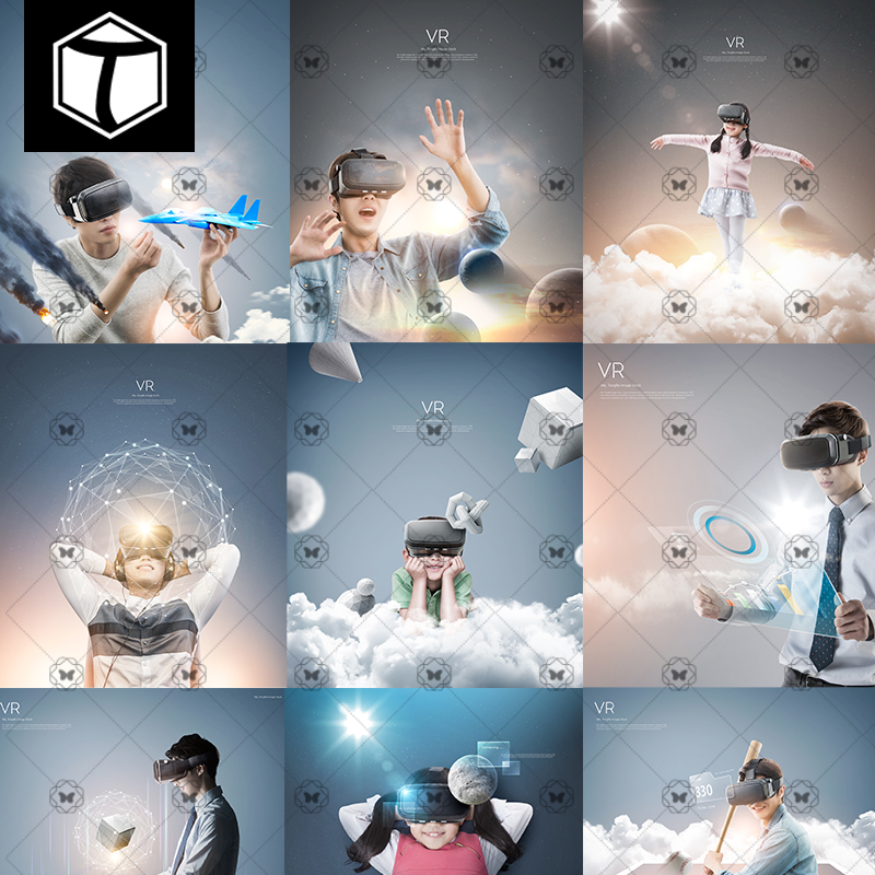 vr眼镜海报VR科技体验馆海报虚拟现实3d玩游戏人物PSD设计素材图