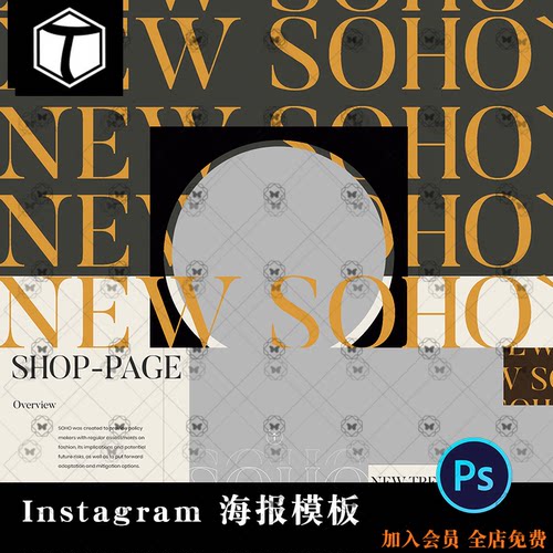 欧美时尚潮流服装新媒体INS社交图文排版手机海报模板PSD设计素材