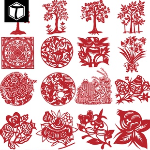 中国风传统民俗吉祥镂空剪纸窗花喜庆纹样图案AI矢量PNG设计素材