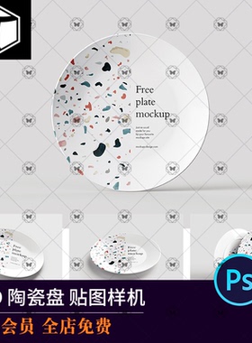 餐饮餐具陶瓷盘子花纹品牌VI效果图展示贴图样机提案设计素材PSD