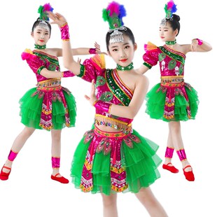 新款妈妈的竹喽西双版纳的小卜少傣族畲族彝族少数民族演出服女童