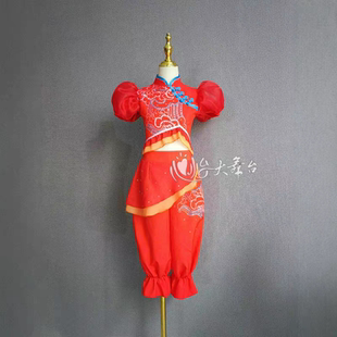 第十届小荷风采渔鼓娃娃舞蹈服装喜庆中国红儿童演出服六一表演服