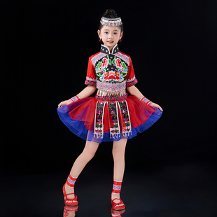 2025新款刺绣苗族舞蹈演出服装 少数民族彝族蓬蓬纱裙土家族服装