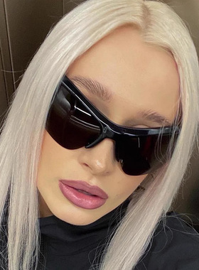 英国cherrykoko个性半框灰片墨镜潮流街拍细腿金属太阳镜赛博