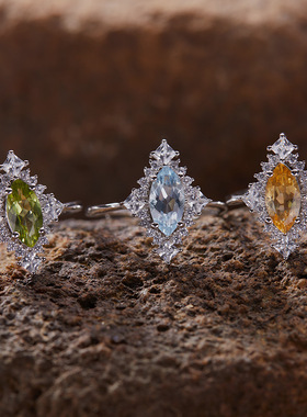 法国chrry koop橄榄石彩宝戒指女s925银精致镶托帕石石榴石高级感