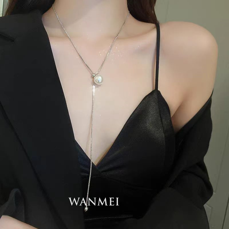 英国设计师topwhits925银中长款珍珠项链女夏轻奢高级感感可