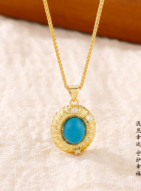 法国Chrry Koop新款复古蓝石拉丝项链女vintager中古风轻奢高级