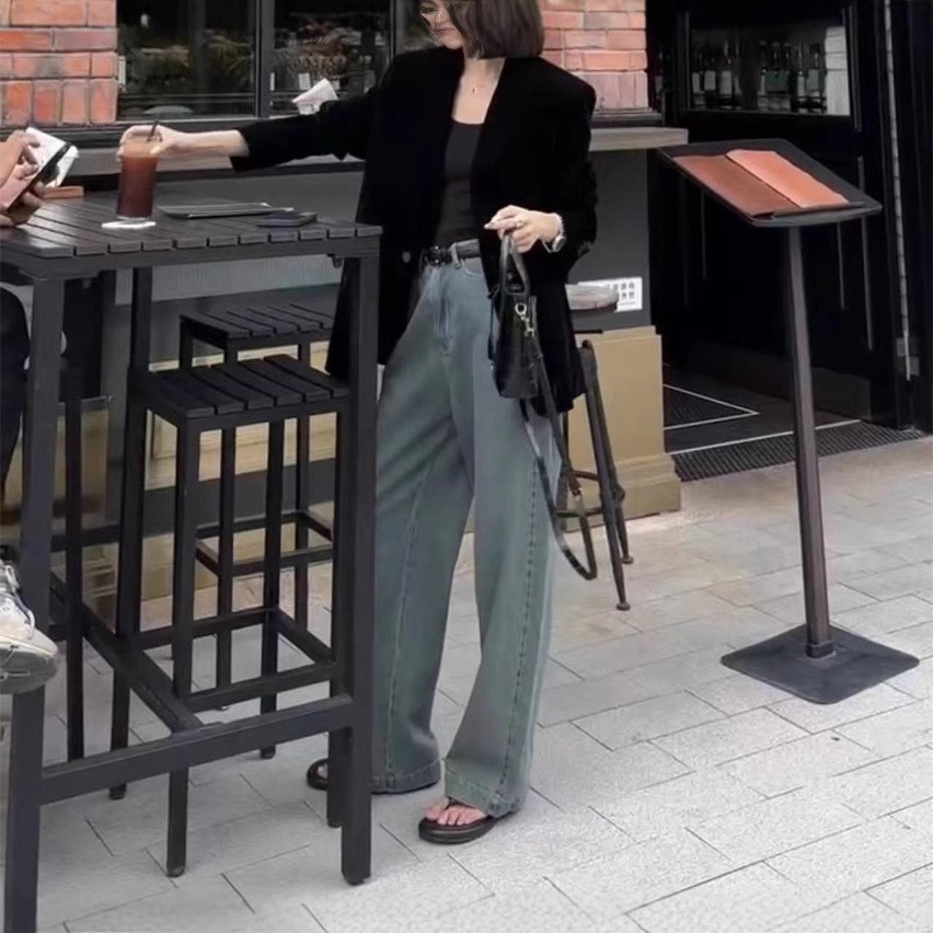法国chrry koop秋季新款时尚宽松西服外套休闲牛仔裤显瘦女