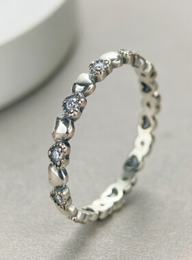 法国chrry koops925银爱心复古镶锆石戒指女心形简约时尚百搭极