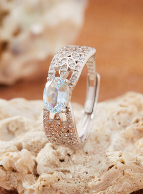 法国chrry koops925银海蓝宝彩宝戒指女麦穗镂空丝带小众设计小排