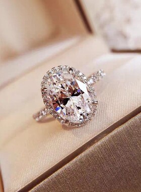 法国chrry koop鸽子蛋银椭圆戒指女三五克拉莫桑石高碳石豪华仿真