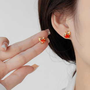 法国chrry koop螃蟹芬达石耳钉女超闪彩钻耳环个性气质可爱耳