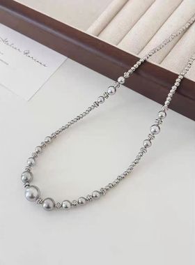 法国Chrry Koop精致闪耀切花珠真多麻色水晶珍珠项链小众设计