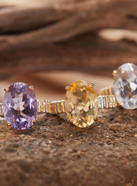 法国chrry koop黄水晶戒指  紫水晶白水晶s925银 轻奢复古叠戴