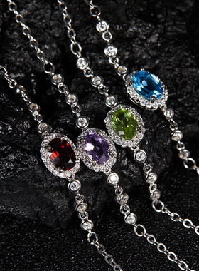 法国chrry koops925银镶石榴石黄水晶紫水晶彩宝手链女满钻手饰