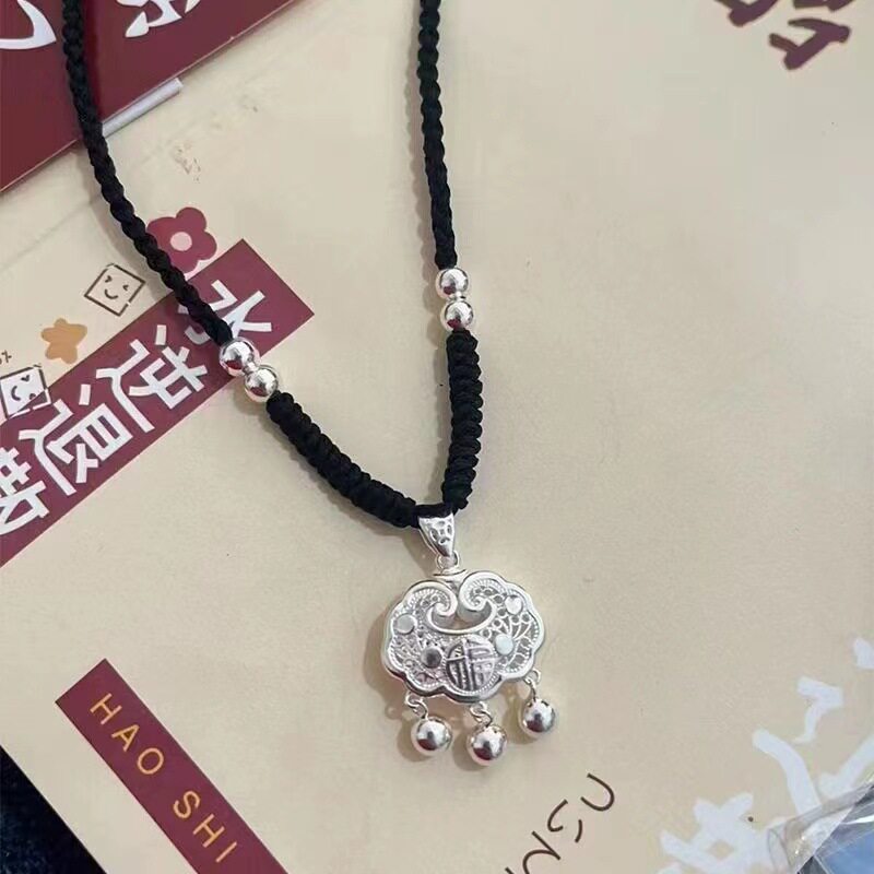 法国Chrry Koop平安锁项链女手工编织绳福字铃铛长命锁吊坠送