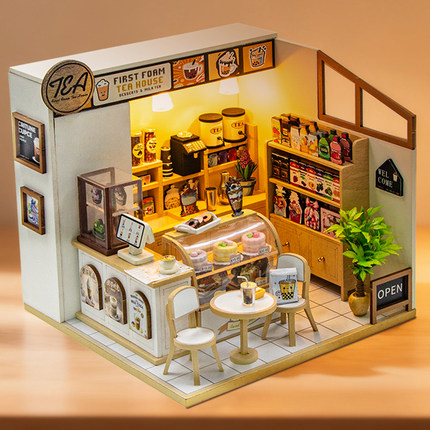 diy小屋初沫奶茶咖啡店铺花园手工房子制作拼装玩具模型生日礼物
