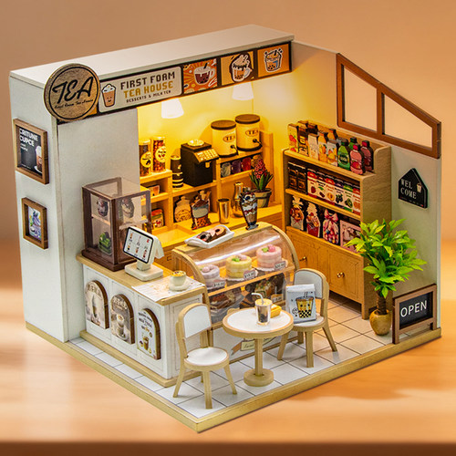 diy小屋初沫奶茶咖啡店铺花园手工房子制作拼装玩具模型生日礼物