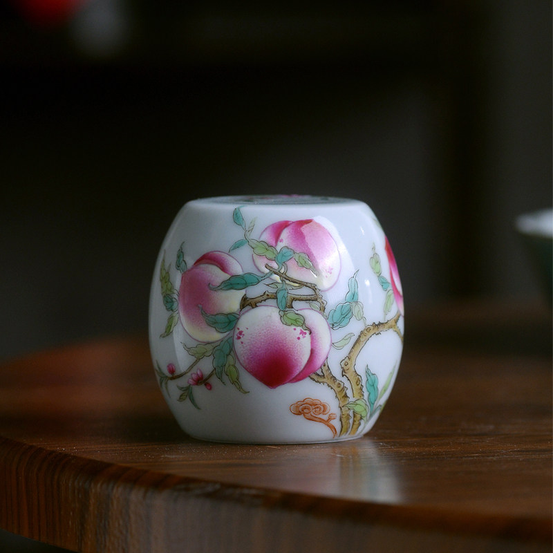 手绘景德镇全手工粉彩五桃实心盖置杯托复古茶宠陶瓷壶承茶杯茶具