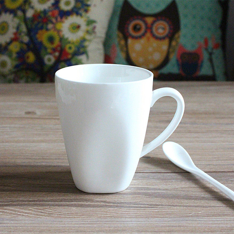 陶瓷水杯子纯白四方底圆口马克杯奶茶杯咖啡杯水杯牛奶杯250ML