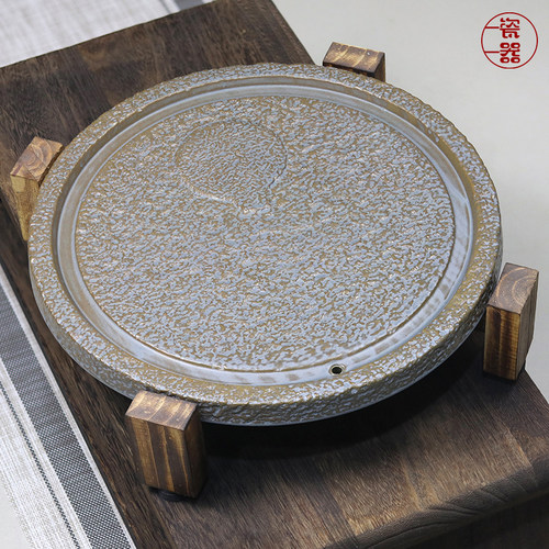 中式圆形陶瓷茶盘德化排水式复古