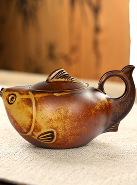 粗陶陶瓷壶泡茶壶单人单壶家用办公室用复古中式小壶小号功夫茶具