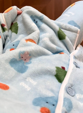 侘町2025家居服新款GOOD大象睡衣女法兰绒加绒可外穿冬季套装保暖