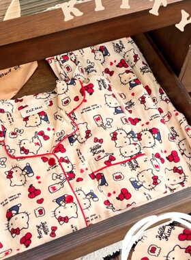 侘町苹果Kitty纯棉睡衣女春夏卡通甜美短袖短裤可外穿家居服套装