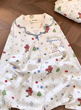 侘町2026年新款杠铃小熊纯棉睡衣卡通舒适秋冬家居服可外穿套装女