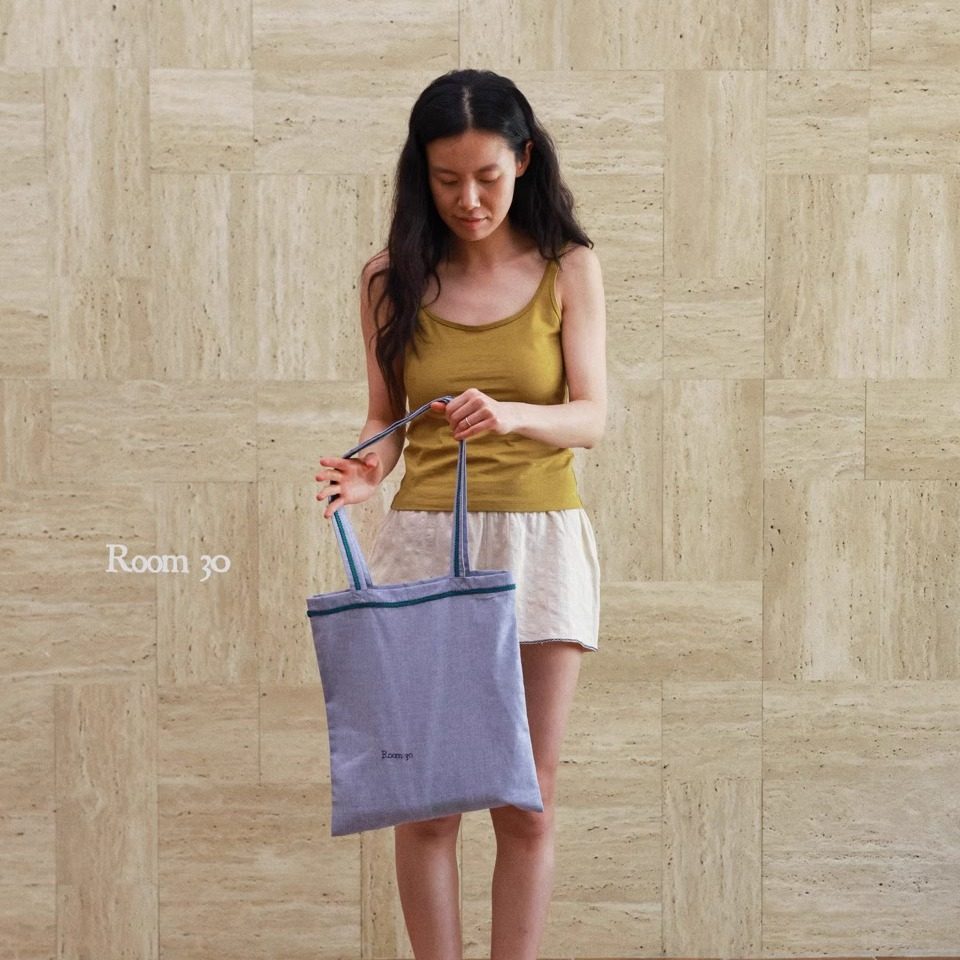 Room30 复古亚麻帆布袋 手工刺绣 休闲百搭环保袋 松弛度假风