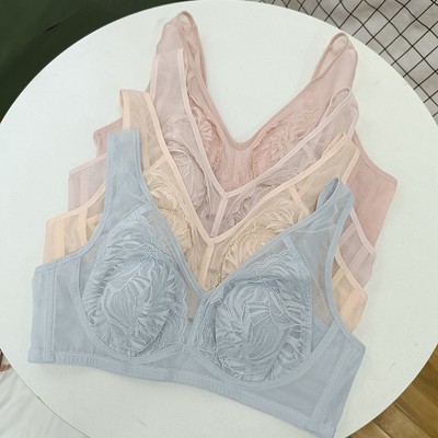 淡雅~后挂扣超薄兔耳朵杯文胸外贸大胸显小侧收可调肓带女内衣