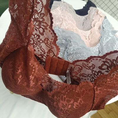 韩国美背无钢圈全蕾丝聚拢上托文胸舒适大码四排扣内衣