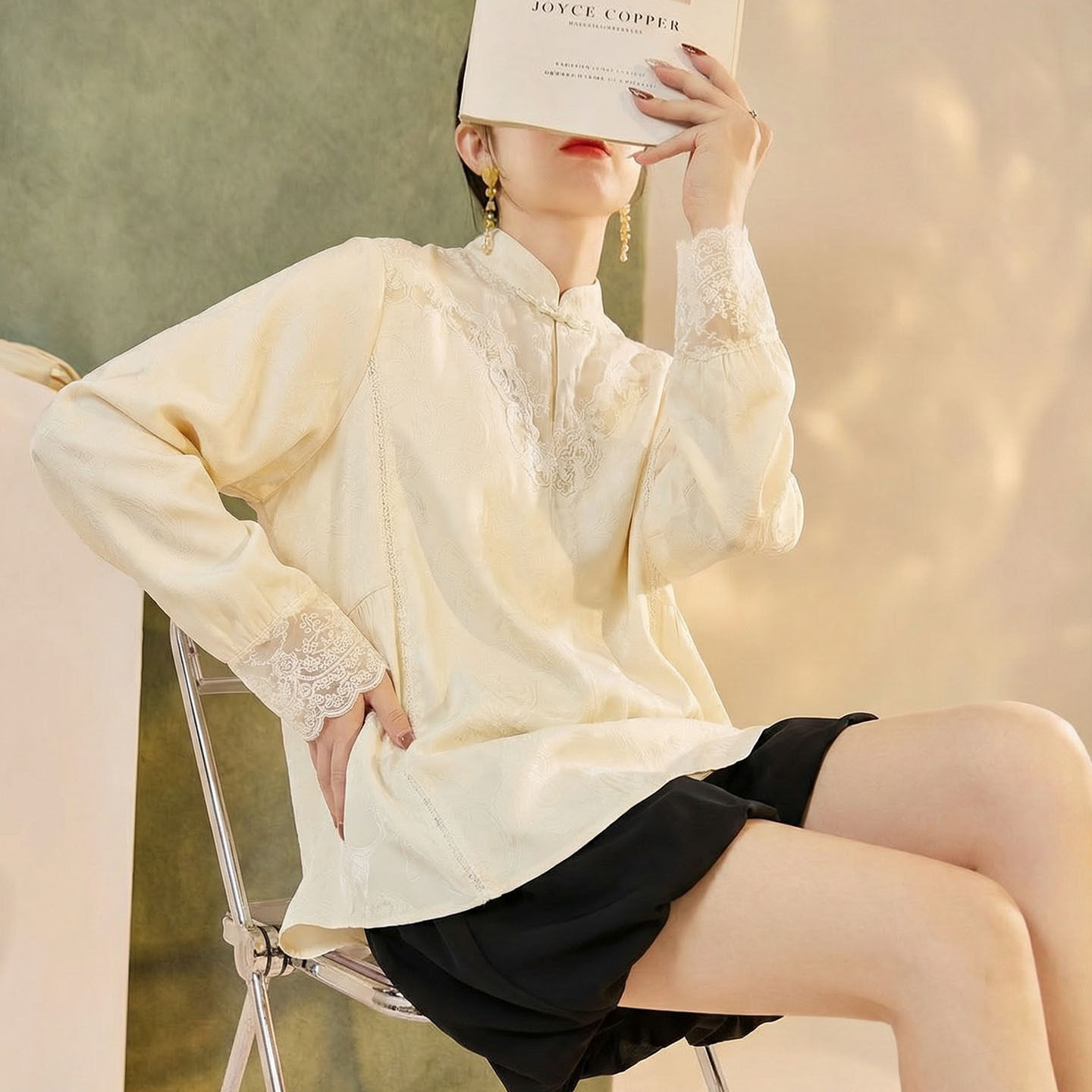 2026春装新款 轻奢新中式国风刺绣盘扣立领纯色长袖衬衫上衣