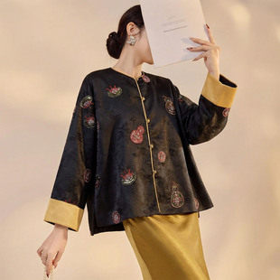 2026春装新款 轻奢新中式重工葫芦元宝订珠刺绣改良唐装外套上衣