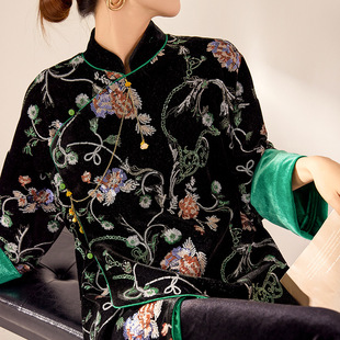 2025新款 新中式高端重工亮片刺绣黑色改良唐装外套上衣