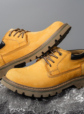 新款工装鞋男真皮休闲皮鞋低帮头层牛皮厚底户外大头鞋男鞋磨砂皮