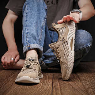 透气一脚蹬套脚开车镂空CAT 男网面鞋 NICA 软面软底舒适休闲鞋 男鞋