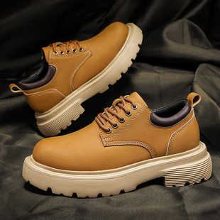 鞋 厚底户外大黄靴子低帮工装 潮流时尚 真皮男鞋 新款 大头鞋 休闲皮鞋