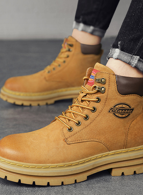 马丁靴男真皮户外休闲皮鞋韩版潮流厚底高帮鞋大头鞋加绒保暖棉鞋