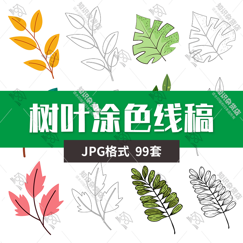 卡通树叶枫叶儿童简笔画线稿JPG图片可涂色树叶绘画电子版素材
