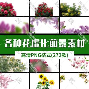 春夏季玫瑰樱桃花丛树枝条虚化前景摄影后期叠加背景png素材免扣