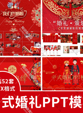 中式婚礼策划古典中式风红色喜庆婚庆结婚照电子相册PPT模板素材