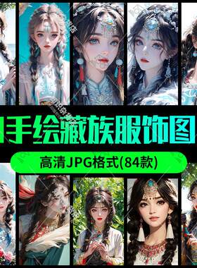 AI绘画民族风藏族服饰穿搭少数民族传统服装设计绘画图片JPG素材