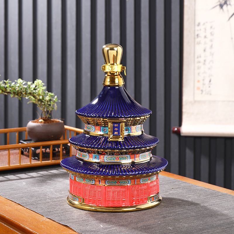 创意珐琅彩陶瓷空酒瓶5斤礼盒装景德镇天坛馆藏酒壶酒具酒坛摆件
