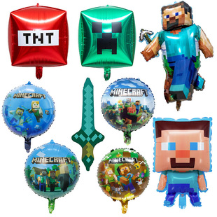 我的世界主题铝膜气球像素游戏男孩儿童生日派对场景布置
