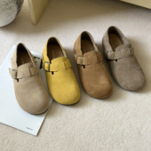 女复古丑萌百搭圆头休闲勃肯鞋 磨砂牛皮豆豆鞋 新品 嘟小嘟2026春季