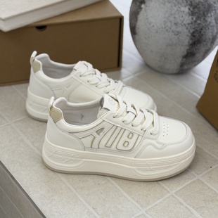 百搭轻便透气厚底休闲板鞋 嘟小嘟真皮小白鞋 时尚 新款 潮 女2026春季