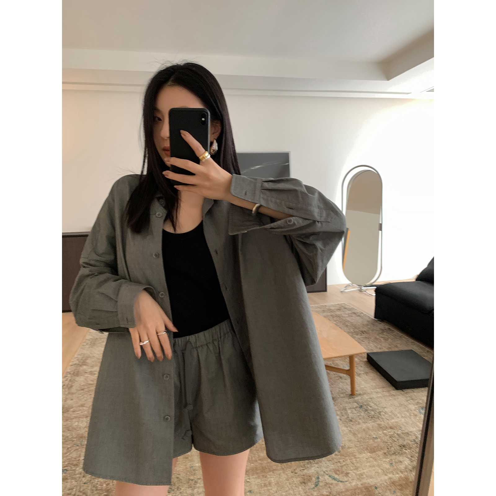 FANTASYSKINS陈嫣  Normcore 结构式牛津布衬衣短裤套装