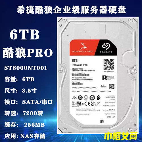 6T希捷3.5寸ST6000NT001酷狼PRO企业级NAS存储服务器阵列电脑硬盘