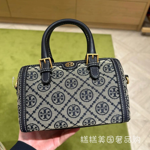 美国正品TB女包波士顿包Monogram提花刺绣手提迷你酒桶包枕头包